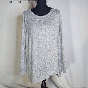 Zenergy Grey Black Silver Metallic LS Scoop Neck Faux Wrap Top Chico Sz 3 US XL